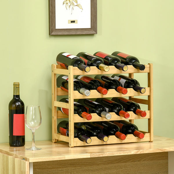Bamboo wine rack with natural wood design for 16 bottles