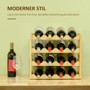 Bamboo wine rack with natural wood design for 16 bottles