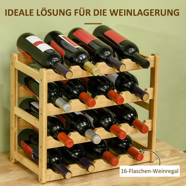 Bamboo wine rack with natural wood design for 16 bottles