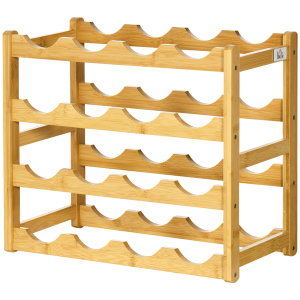 Bamboo wine rack with natural wood design for 16 bottles
