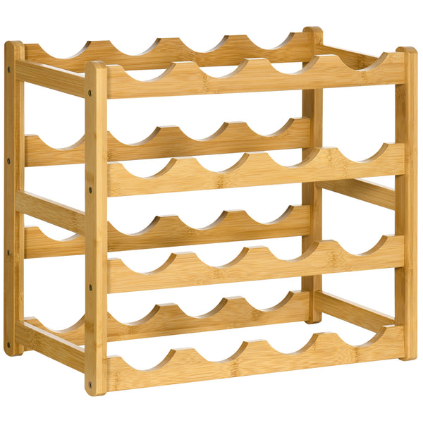 Bamboo wine rack with natural wood design for 16 bottles
