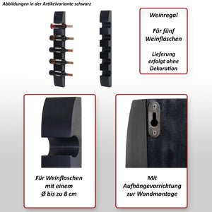 Weinregal Flaschenregal Wandregal für 5 Flaschen 99x13x9cm schwarz