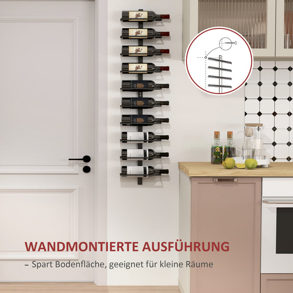 Weinregal Wandregal für 10 Flaschen für Küche Metall schwarz
