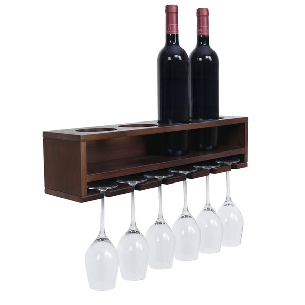 Weinregal Wandbar für 4 Flaschen 6 Gläser 12x48x12cm braun