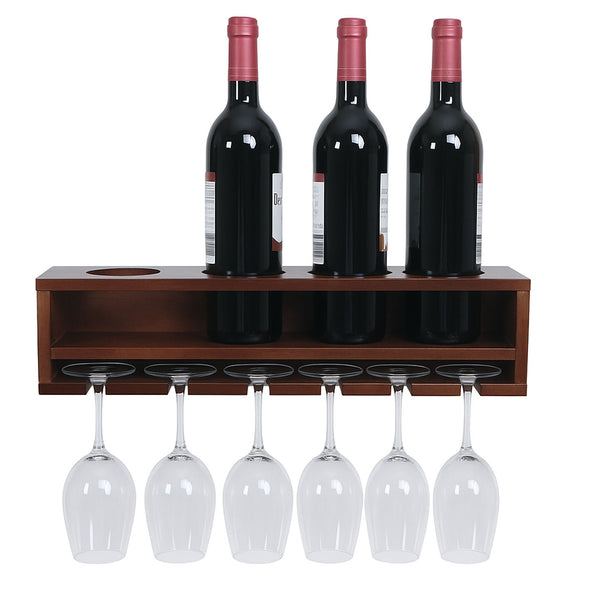 Weinregal Wandbar für 4 Flaschen 6 Gläser 12x48x12cm braun