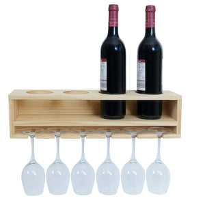 Weinregal Wandbar für 4 Flaschen 6 Gläser 12x48x12cm natur