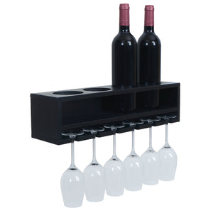 Weinregal Wandbar für 4 Flaschen 6 Gläser 12x48x12cm schwarz
