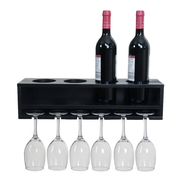 Weinregal Wandbar für 4 Flaschen 6 Gläser 12x48x12cm schwarz