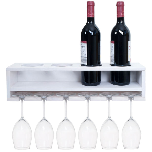 Weinregal Wandbar für 4 Flaschen 6 Gläser 12x48x12cm weiss