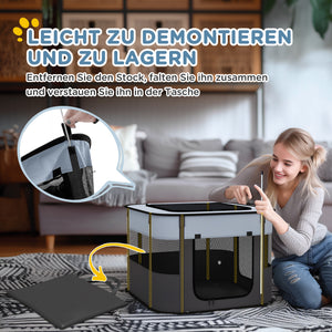 Welpenauslauf faltbar Netz Hunde bis 4kg 74x60x45cm Grau