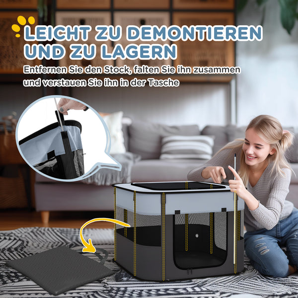 Welpenauslauf faltbar Netz Hunde bis 4kg 74x60x45cm Grau