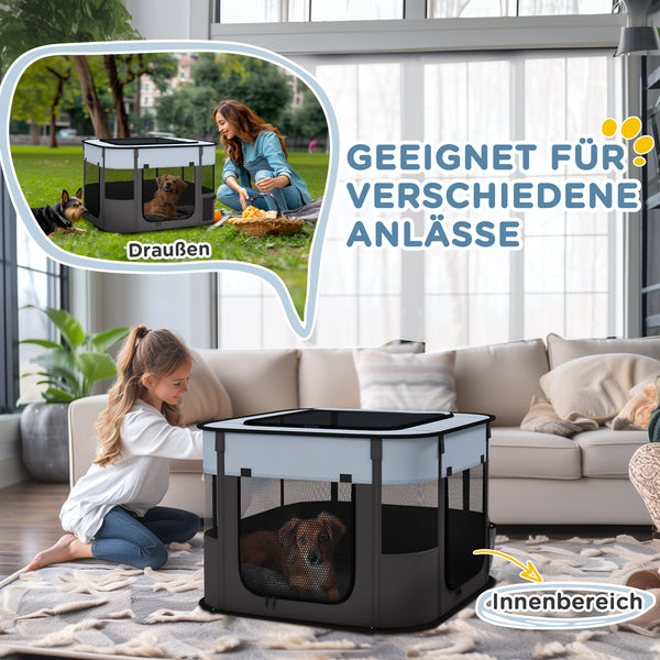 Welpenauslauf faltbar Netz Hunde bis 4kg 74x60x45cm Grau