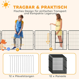 Welpenlaufstall faltbar mit Tür 12-teilig Metall grau