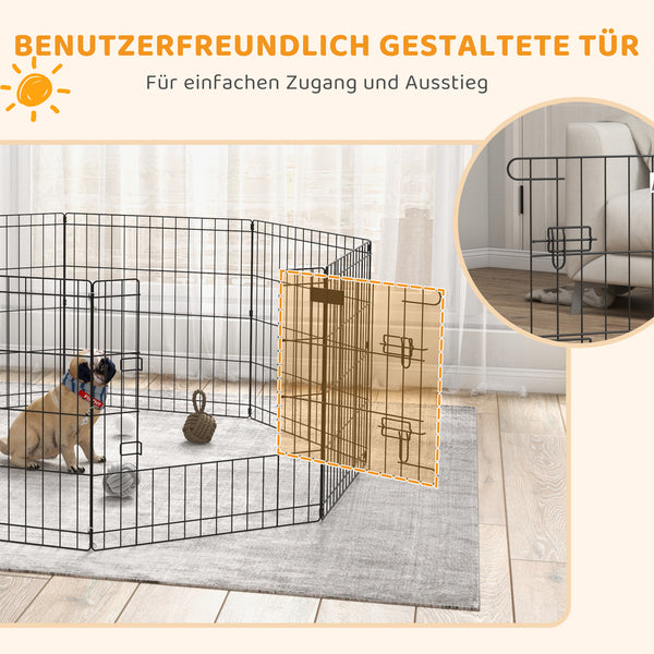 Welpenlaufstall mit Tür für kleine Hunde Indoor Outdoor schwarz