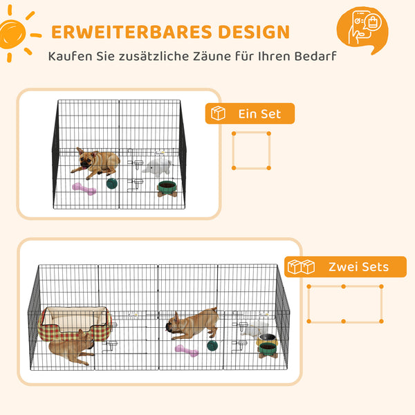 Welpenlaufstall mit Tür für kleine Hunde Indoor Outdoor schwarz