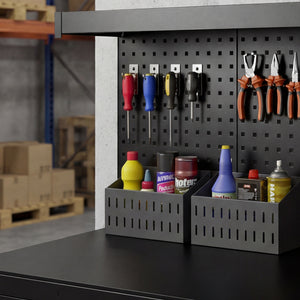 Werkbank mit Lochwand Schubladen und verstellbaren Regalen schwarz