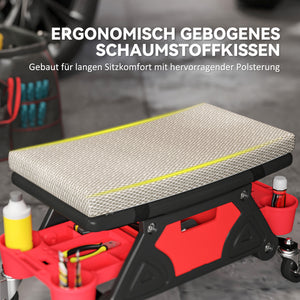 Werkstatthocker mit Rollen und Ablage belastbar bis 135kg grau