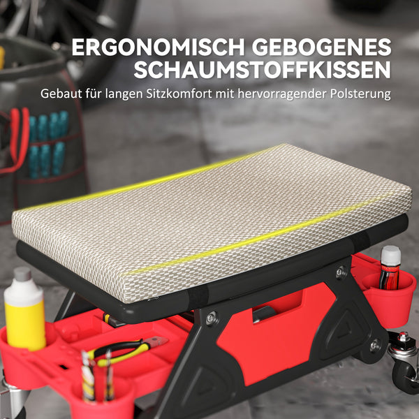 Werkstatthocker mit Rollen und Ablage belastbar bis 135kg grau