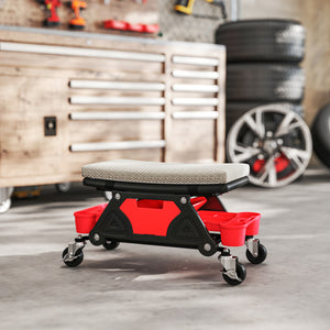 Werkstatthocker mit Rollen und Ablage belastbar bis 135kg grau