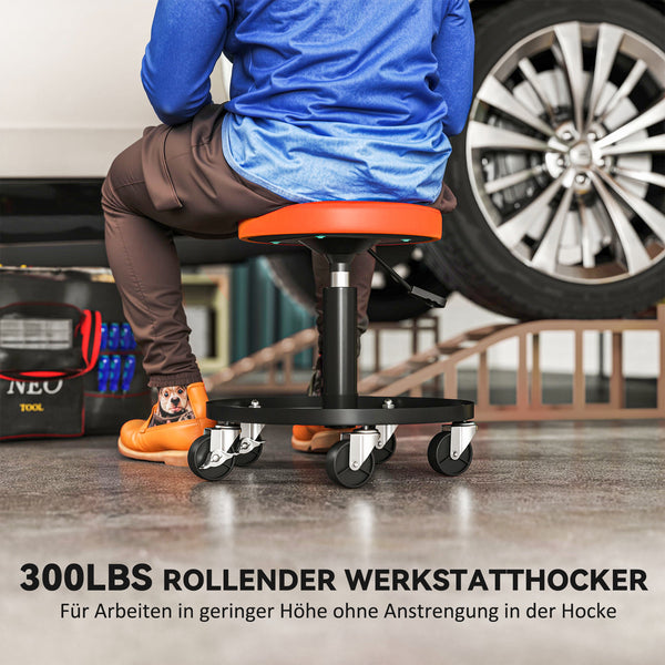 Werkstatthocker höhenverstellbar belastbar mit Rollen und Ablage
