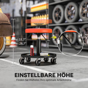 Werkstatthocker höhenverstellbar belastbar mit Rollen und Ablage
