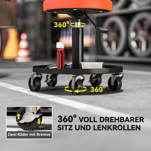 Werkstatthocker höhenverstellbar belastbar mit Rollen und Ablage