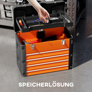 Werkzeugkiste leer mit 4 Schubladen aus Stahl orange