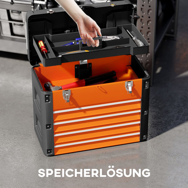 Werkzeugkiste leer mit 4 Schubladen aus Stahl orange