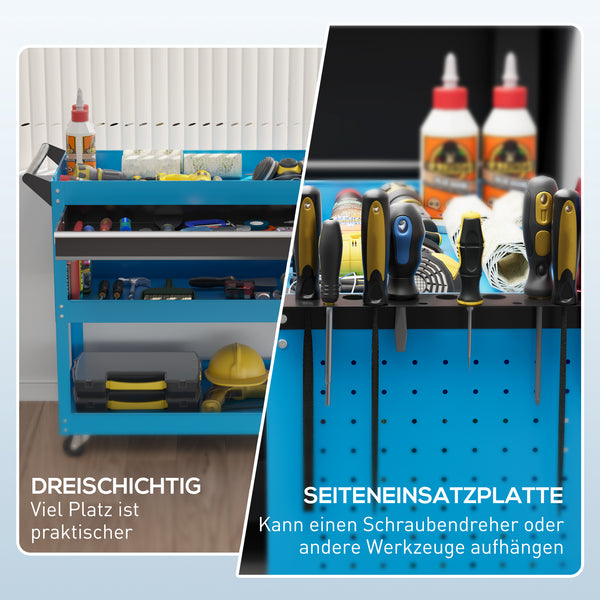 Werkzeugkoffer Werkzeugbox fahrbar mit Rollen 3 Etagen
