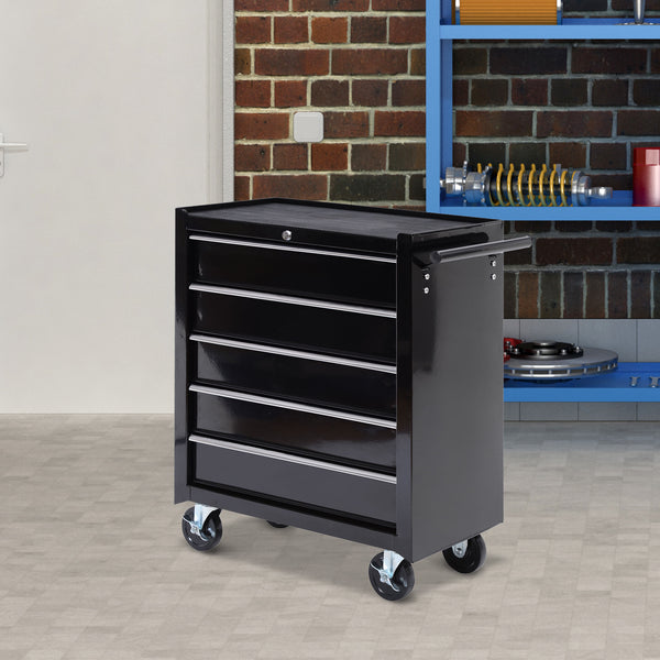 Werkzeugschrank rollbar mit 5 Schubladen aus Stahl schwarz
