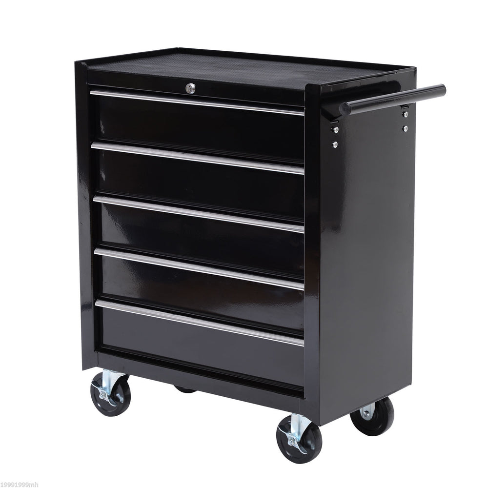 Werkzeugschrank rollbar mit 5 Schubladen aus Stahl schwarz