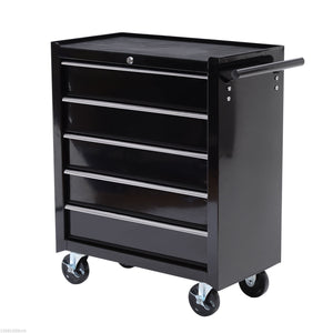 Werkzeugschrank rollbar mit 5 Schubladen aus Stahl schwarz