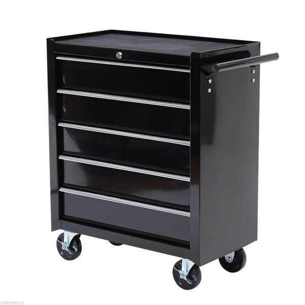 Werkzeugschrank rollbar mit 5 Schubladen aus Stahl schwarz