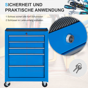 Werkzeugschrank rollbar mit 5 Schubladen für Werkstatt aus Stahl