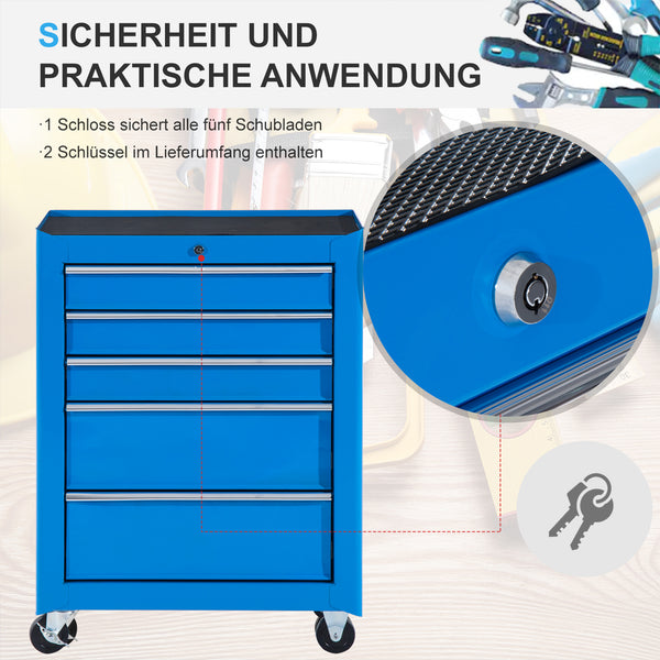 Werkzeugschrank rollbar mit 5 Schubladen für Werkstatt aus Stahl