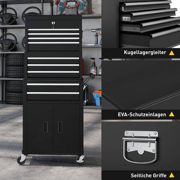 Werkzeugschrank rollbar abschliessbar mit 9 Schubladen aus Stahl