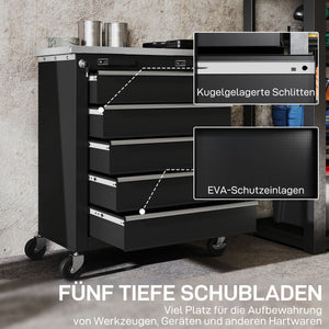 Werkzeugschrank rollbar mit 5 Schubladen für Werkstatt