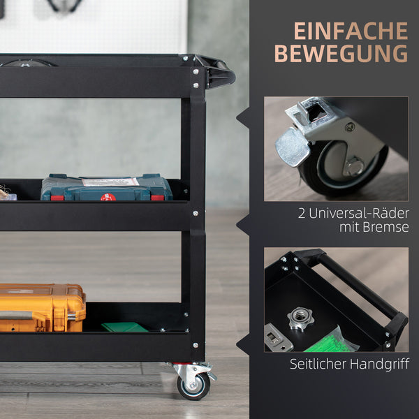 Werkzeugwagen rollbar mit 3 Ebenen für Werkstatt aus Stahl schwarz