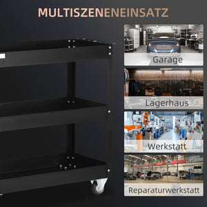 Werkzeugwagen rollbar mit 3 Ebenen für Werkstatt aus Stahl schwarz
