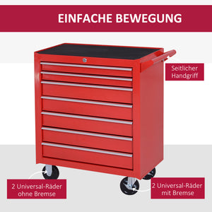 Werkzeugwagen mit 7 Schubladen belastbar bis 150kg aus Stahl rot