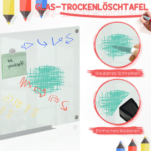 Whiteboard Magnettafel Glas mit Zubehör für Büro und Homeoffice weiss