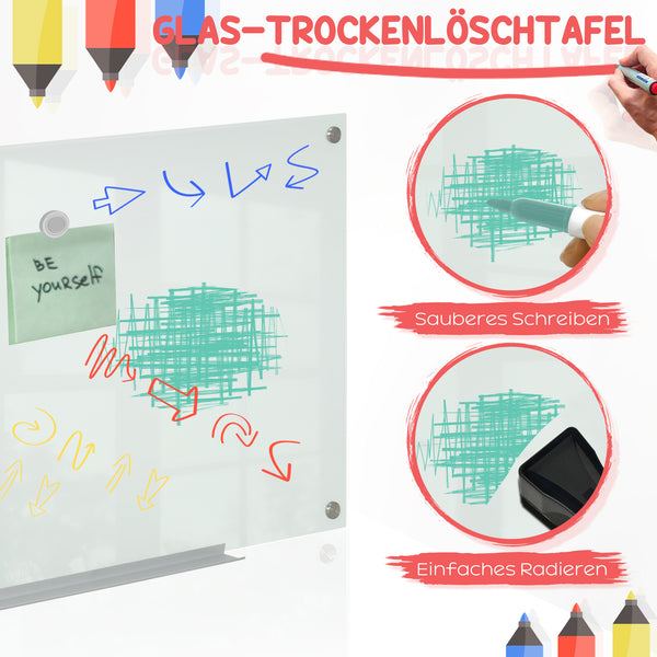 Whiteboard Magnettafel Glas mit Zubehör für Büro und Homeoffice weiss