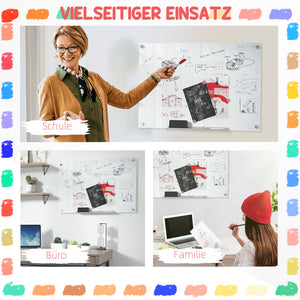 Whiteboard Magnettafel Glas mit Zubehör für Büro und Homeoffice weiss