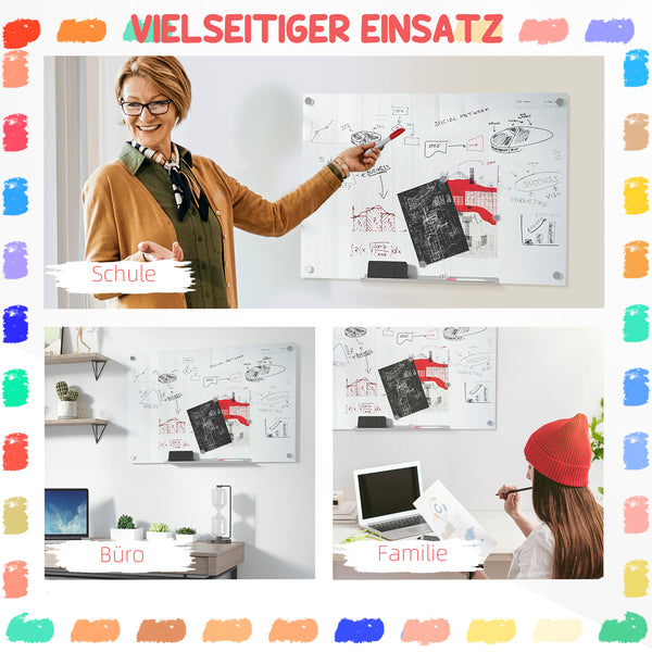 Whiteboard Magnettafel Glas mit Zubehör für Büro und Homeoffice weiss