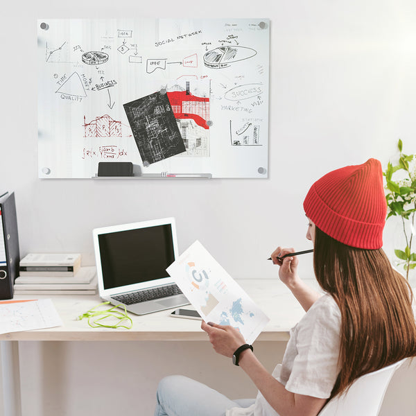 Whiteboard Magnettafel Glas mit Zubehör für Büro und Homeoffice weiss