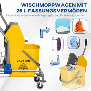 Wischeimer rollbar mit Metallgriff für Reinigung gelb