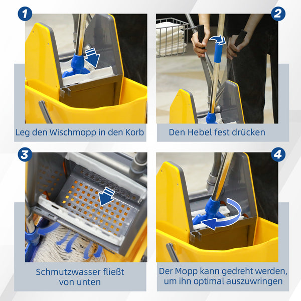 Wischeimer rollbar mit Metallgriff für Reinigung gelb