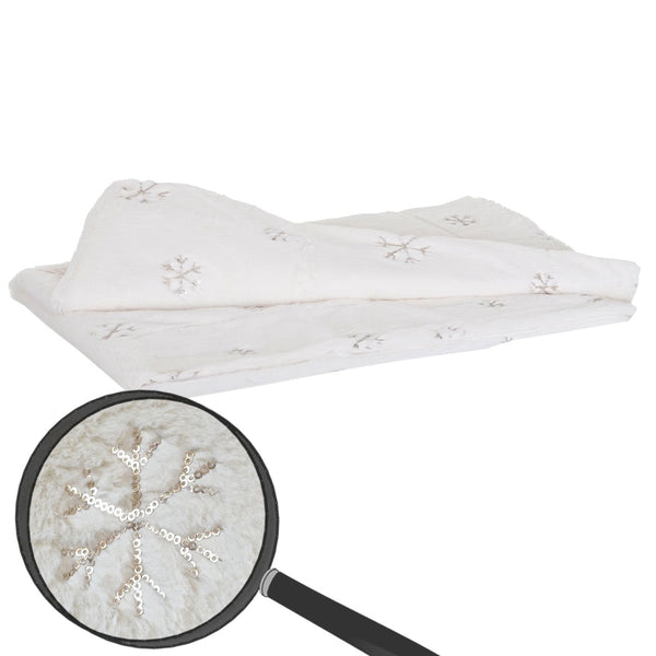 Wohndecke Tagesdecke Kuscheldecke flauschig Pailletten 150x120cm weiss