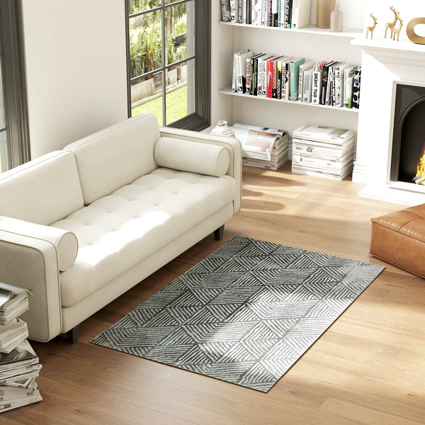 Wohnzimmer Teppich waschbar modern 150x80cm dunkelgrau