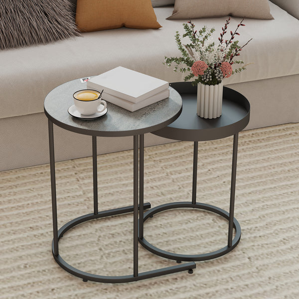 Wohnzimmertisch Set platzsparend Tablett Design Metall grau